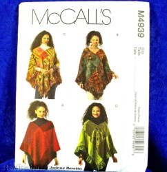 4939 MCCALLS PATCHWORK SQUARE / TRIANGLE PONCHOS FRINGE OR NOT PATTERN S-XL